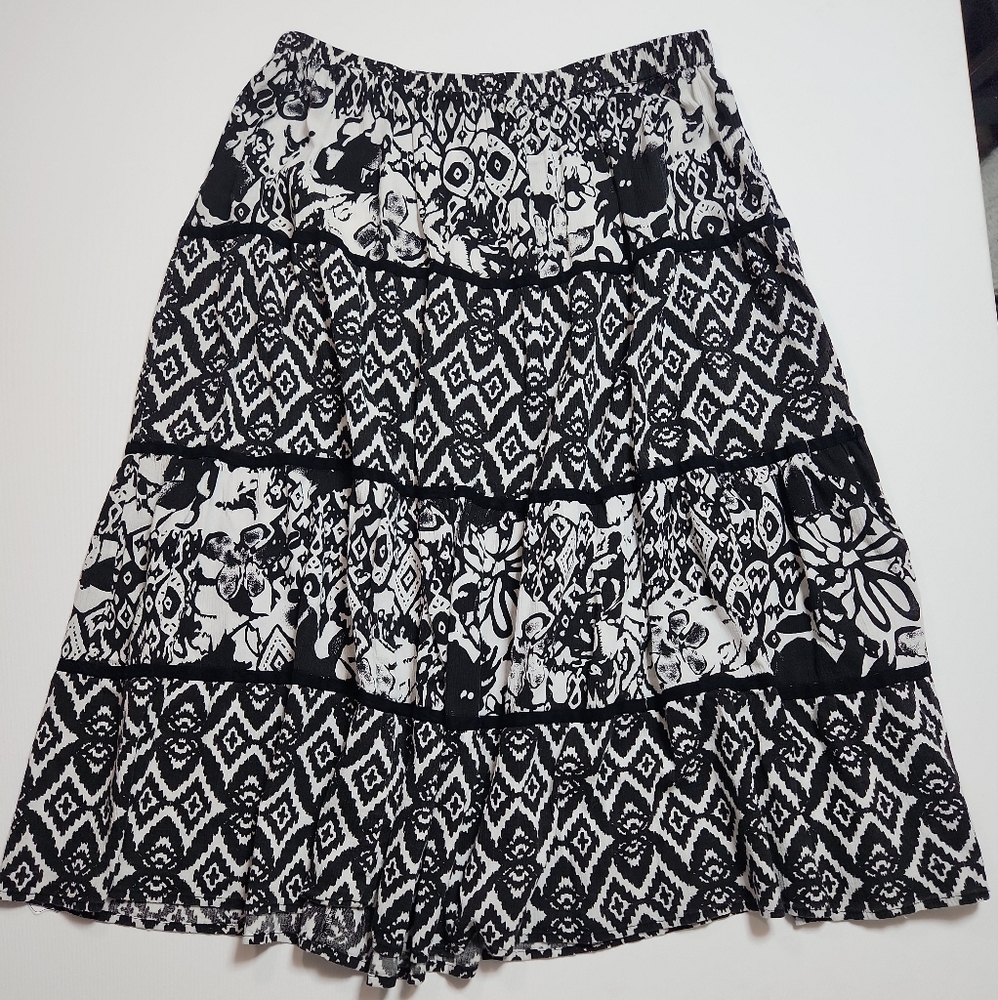Elementz Black White Tiered Boho Maxi Skirt Women’s XL